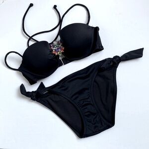 Victoria Secret Black Two Piece Bandeau Bikini Swimsuit Size 34B Top XS Bottom